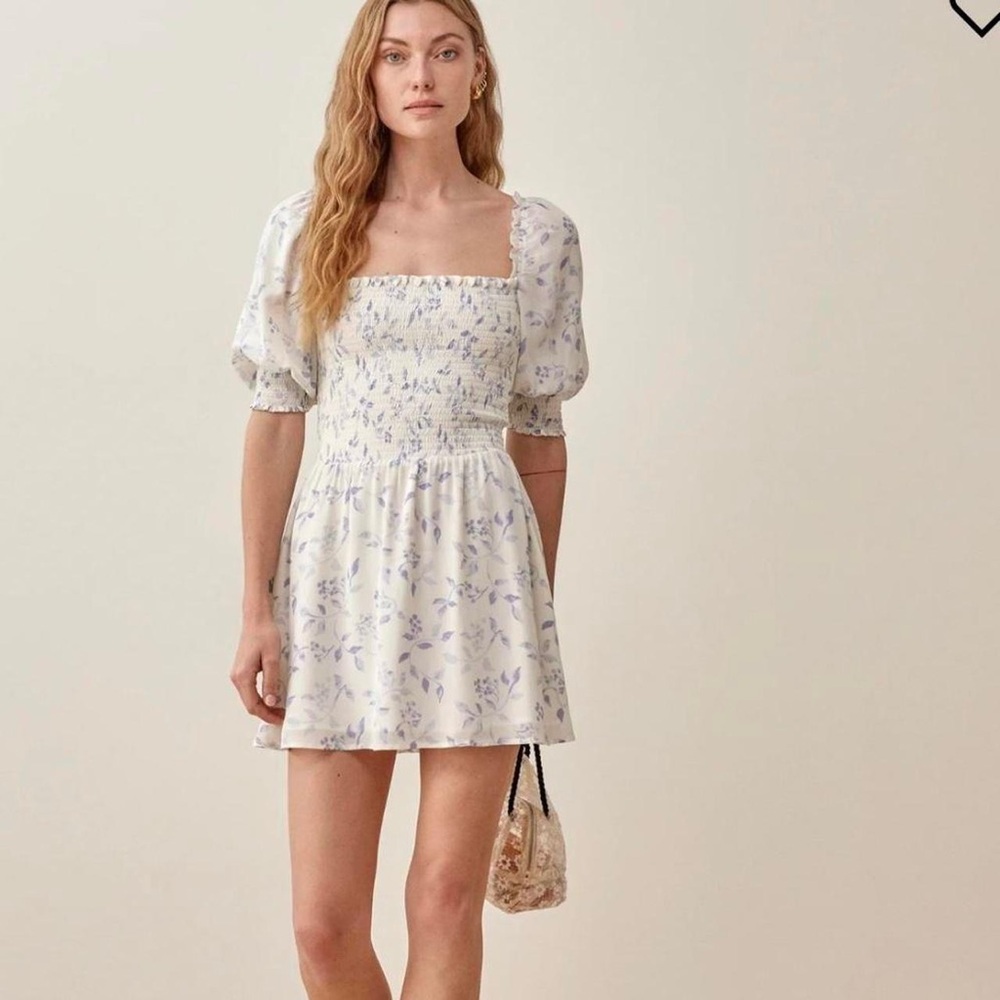 Reformation White Puff Sleeve Mini Dress